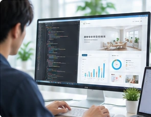 業務画面とWebサイトを制作するイメージ