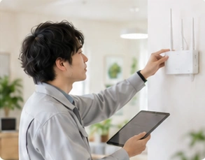住宅のネットワーク機器をタブレットで設定するイメージ